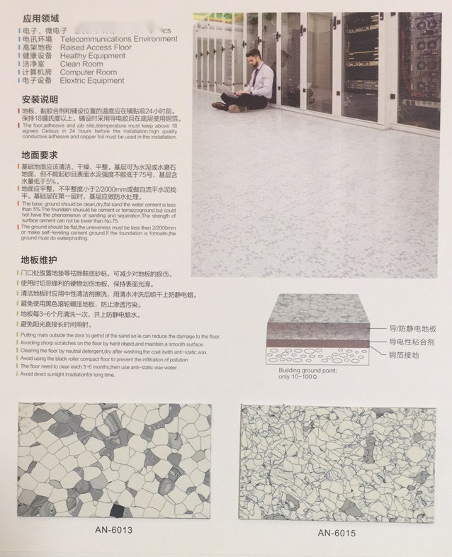 中国振华车间 选用材料花色细节-PVC地胶安耐雅-防静电PVC地板
